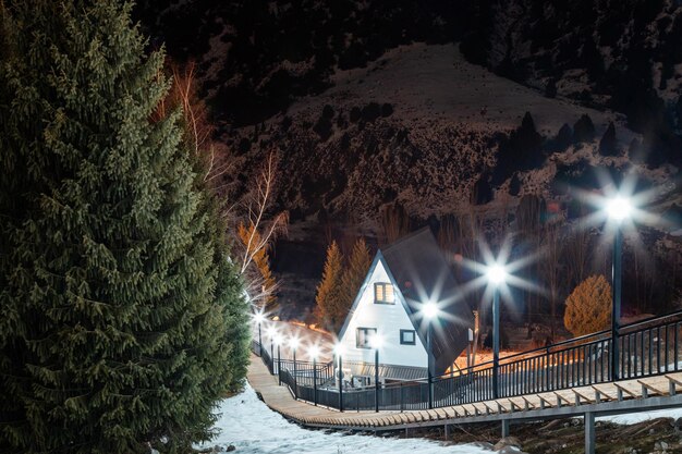 Photo a frame cabins at night in the winter park