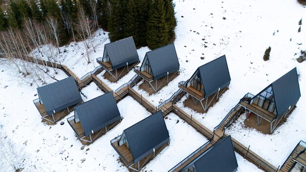 A Frame cabins in the winter park