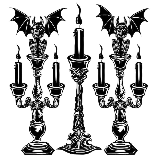 Frame of Candlestick CNC Art With Gargoyle and Bat Motifs Small Garg CNC Die Cut Outline Tattoo