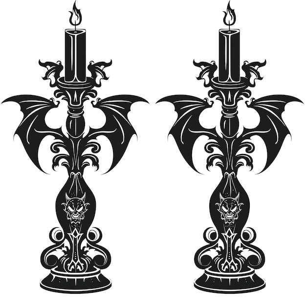 Frame of Candlestick CNC Art With Gargoyle and Bat Motifs Small Garg CNC Die Cut Outline Tattoo