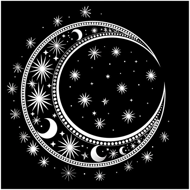 Frame of Celestial Moon Folk Art With Crescent Moon Pattern and Star CNC Die Cut Tattoo Design Art