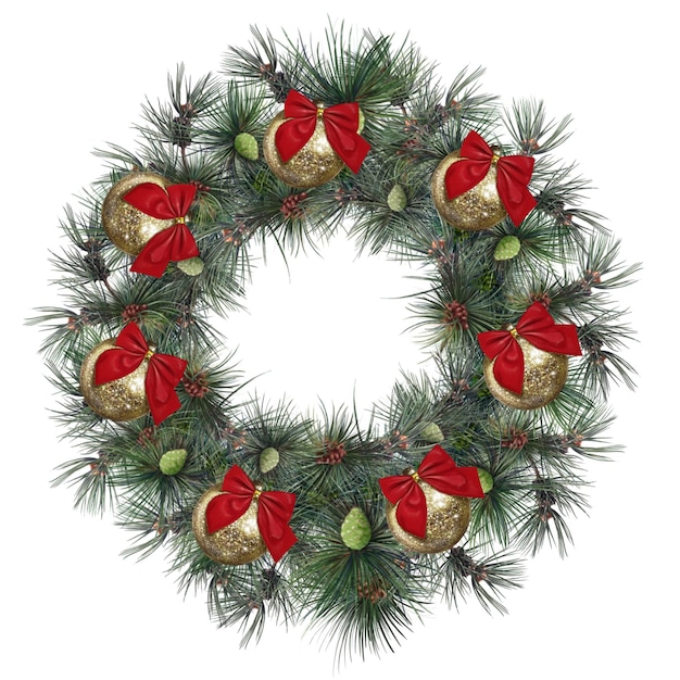 Frame of Christmas Balls and spruce branches with cones