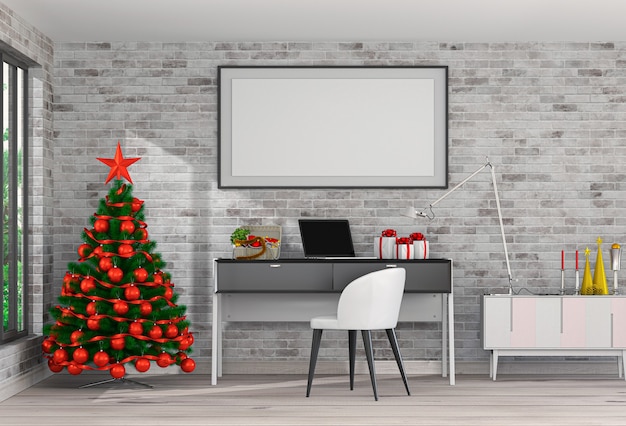 frame Christmas interior workspace room. 3d render