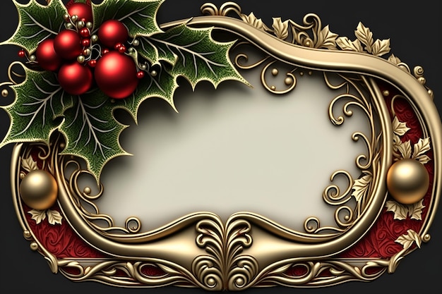 Photo frame of christmas tree branches and decorations