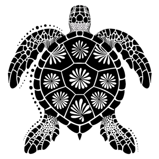 Frame of Coastal Sea Turtle Folk Art With Shell Pattern and Flipper D CNC Die Cut Tattoo Design Art
