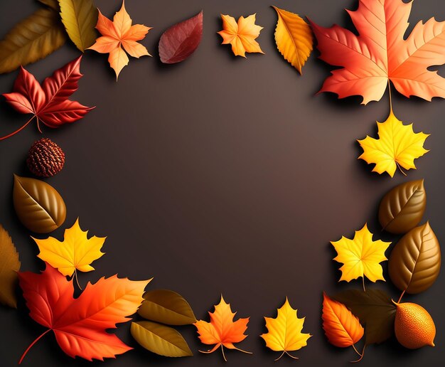 A frame of colorful autumn leaves with a black background