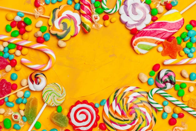 Frame of colorful bright assorted candy