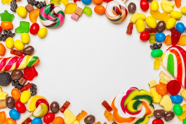 Frame of colorful bright assorted candy