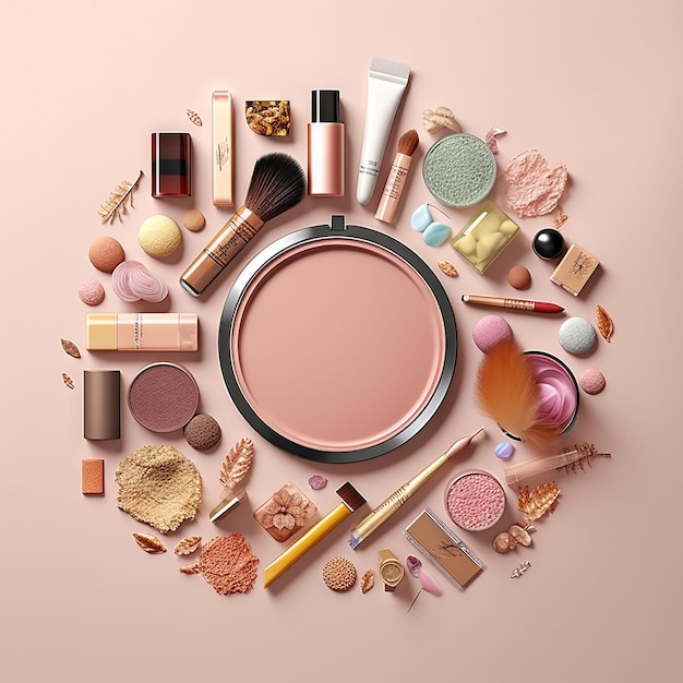 Frame composition with makeup items High quality ai generated image on white background