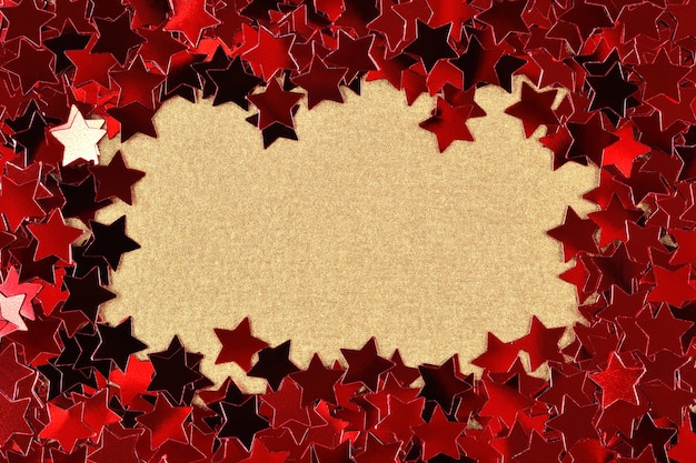 Photo frame of confetti in the form of red stars