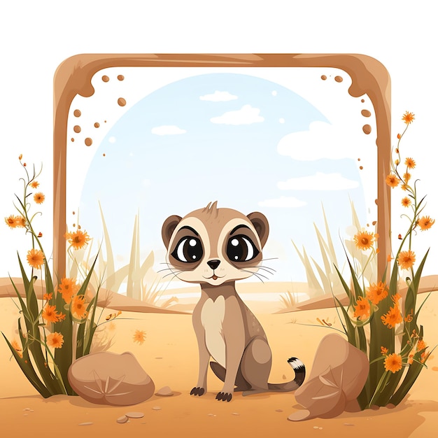Frame of Curious Baby Meerkat Designed in the Likeness of an For Kid 2D Flat Creative Design Art