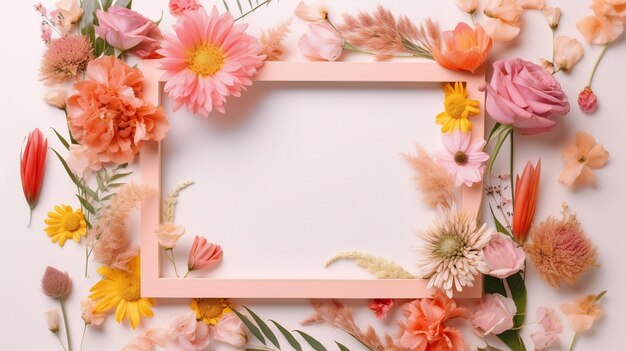 A frame decorated with flowers blank space for text