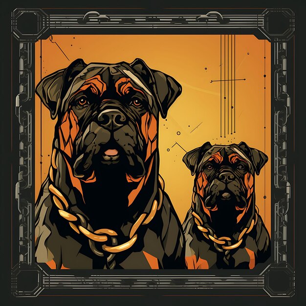 Photo frame design of bullmastiff dog with strong and masculine color scheme with iphone case style art