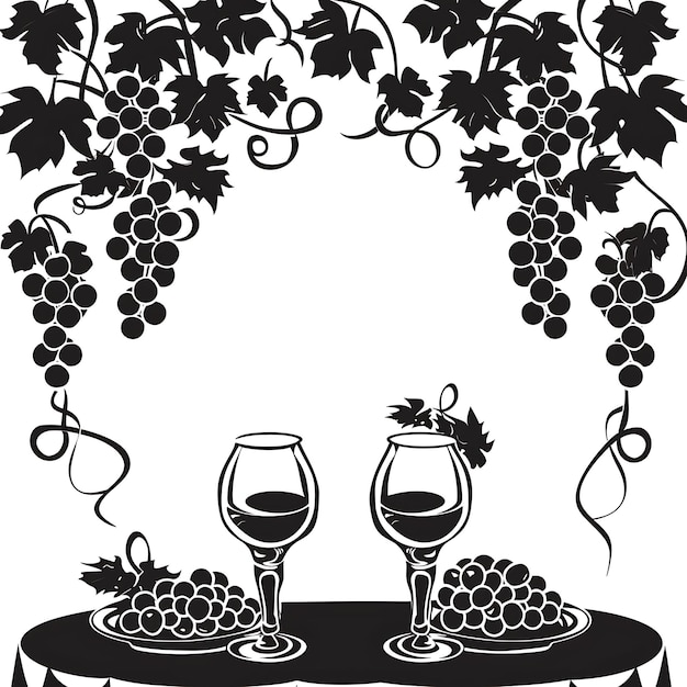 Foto frame di elegante tavolo da pranzo arte popolare con disegno di vigna e vino cnc die cut tattoo design art