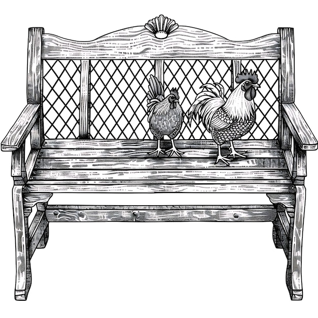 Frame of Farmhouse Style Bench With Chicken Wire Design and Rooster S CNC Die Cut Tattoo Design Art