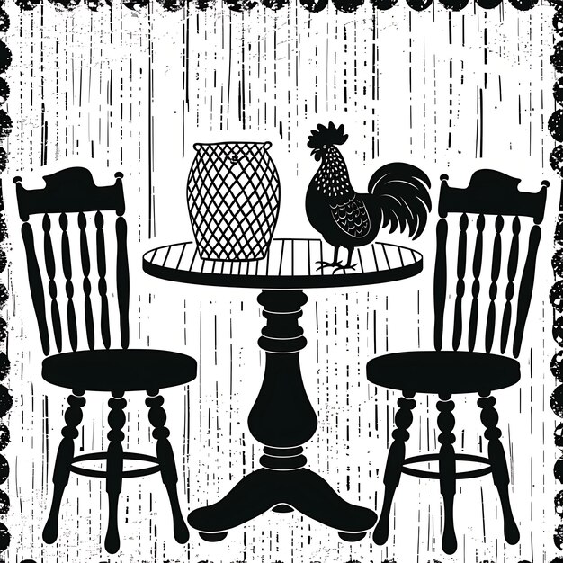 Frame of Farmhouse Style Dining Table Folk Art With Chicken Wire Desi CNC Die Cut Outline Tattoo