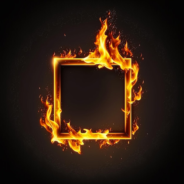 Photo frame on fire, burning frame isolated. ai generated