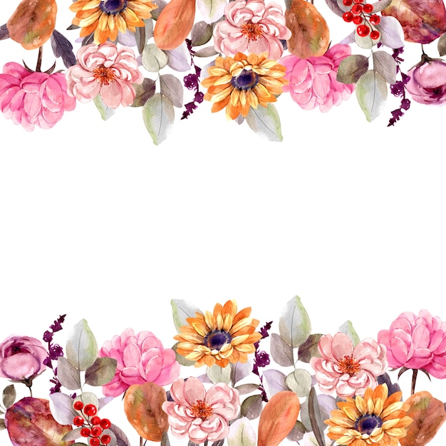 frame flower bouquet isolated watercolor painting 