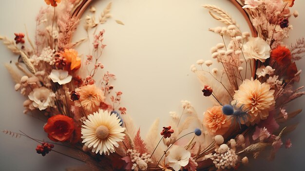 Photo frame of flower dried with natural and beauty scene top view photoshoot creative aesthetics