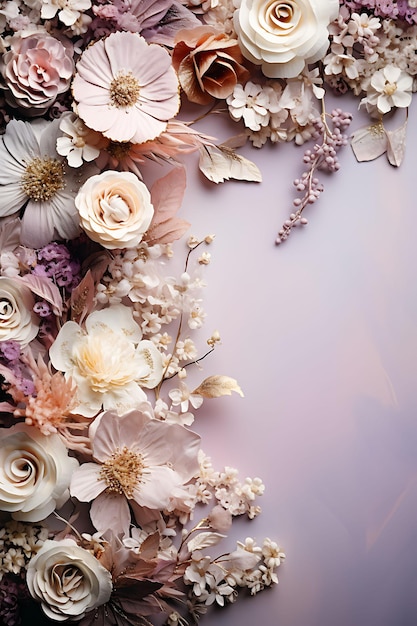 자연과 아름다움 장면으로 말린 꽃 프레임 탑 뷰 사진 촬영 창의적 미학
