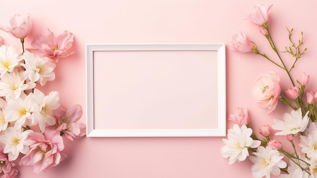 frame and flower pink background empty space