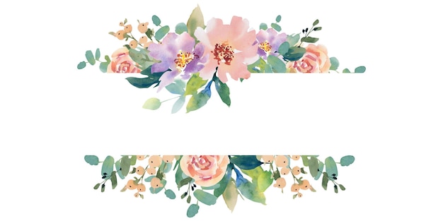 frame of flowers watercolor illustration on isolated background roses peonies anemones eucalyptus
