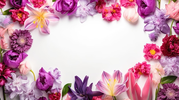 A frame of flowers on a white background