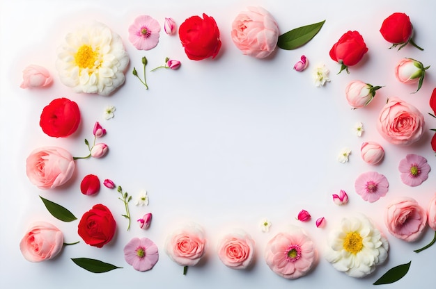 A frame of flowers on a white background