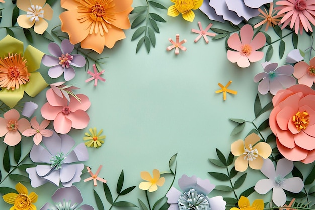 Photo a frame of flowers with a frame that says springpaper cut style bouquet abstract background beginn