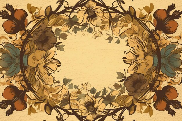 A frame of flowers with a gold background