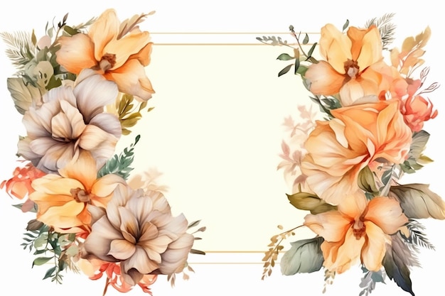 A frame of flowers with a gold frame