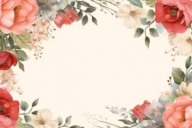 A frame of flowers with a white background