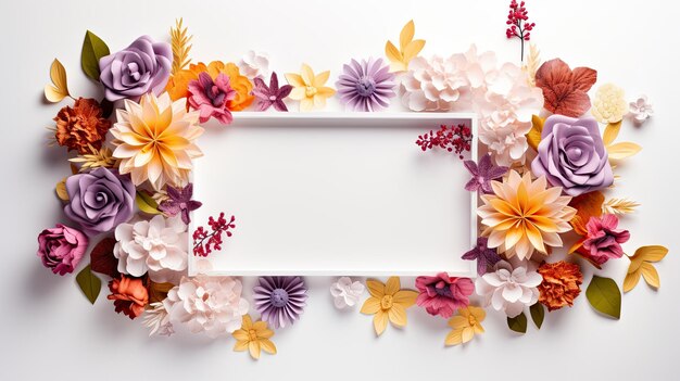 Frame of fresh flowers with a clean background inside