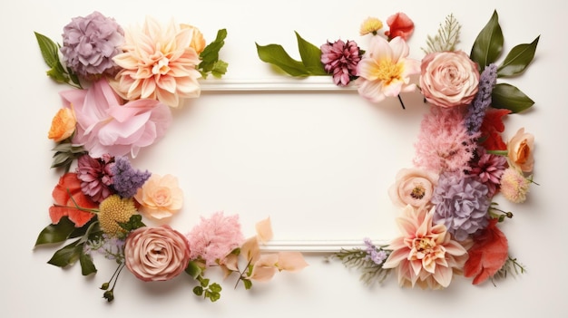 Frame of fresh flowers with a clean background inside