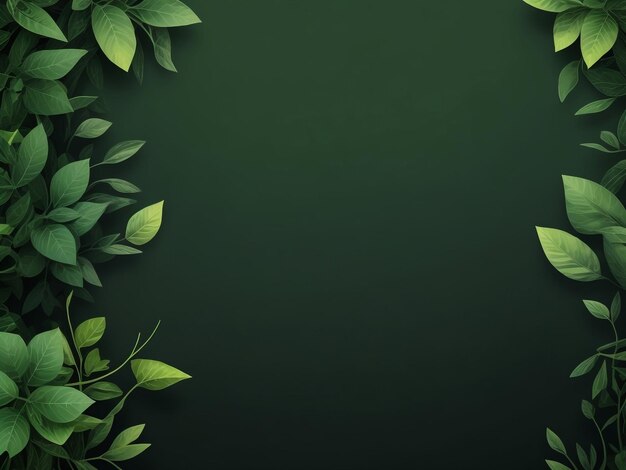 Frame from green fresh plants sprigs twigs on same color background design template mockup placehol