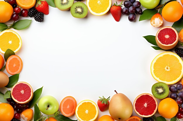 рамка из фруктов и изображение фруктов на белом фоне.