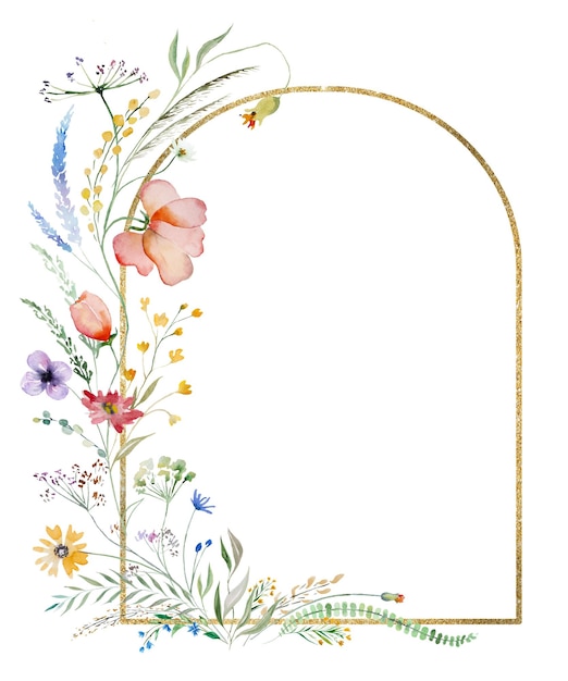Frame gemaakt van aquarel wilde bloemen en bladeren bruiloft en groet illustratie