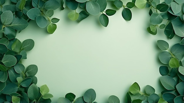 Frame gemaakt van eucalyptusbladeren op groene achtergrond
