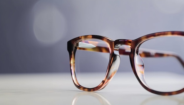 Frame glasses animal print leopard or tiger on the table on a blurred background generative ai