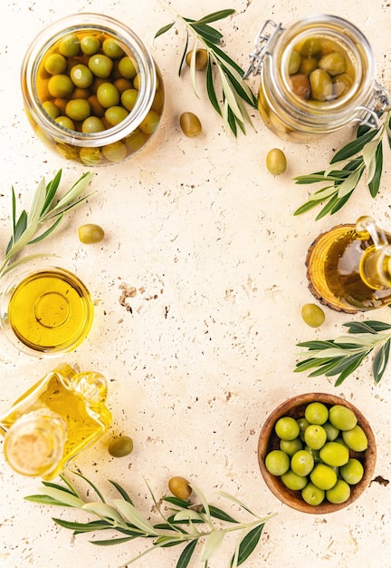 Frame of green fresh olives