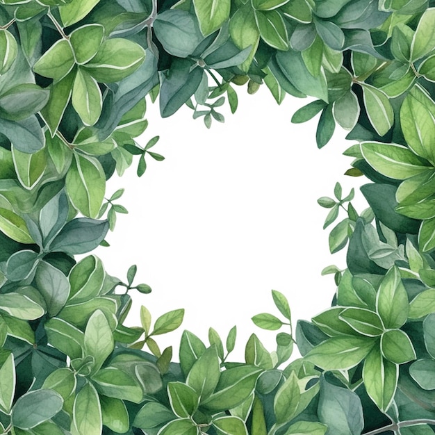 Photo a frame of green leaves with a white circle in the center.