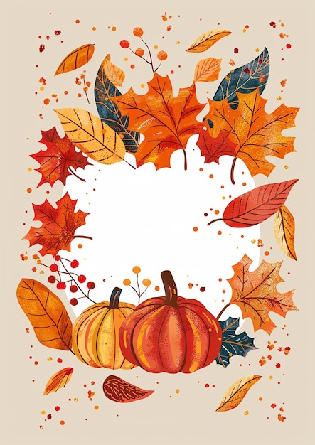 frame for a greeting card for thanksgiving day cute illustration with pumpkins and autumn leaves