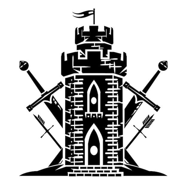 Frame of Guard Tower CNC Art With Arrow Slits and Swords Narrow Arro CNC Die Cut Outline Tattoo