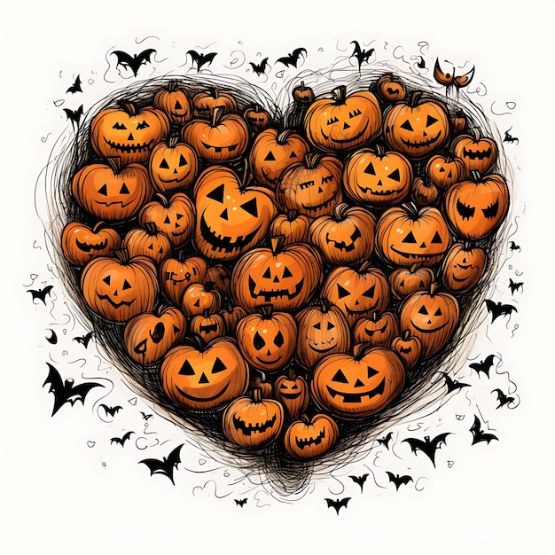 Photo frame halloween pumpkins scribbles heart shaped frame with pumpkin creative scribbles decorative