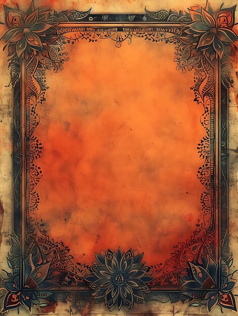 Frame of handmade lotka paper with a warm orange color theme embellis worship antique art bg ideas