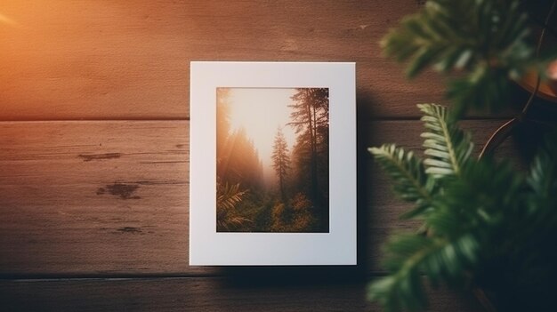 Фото Рамка висит на деревянной стене красивый макет