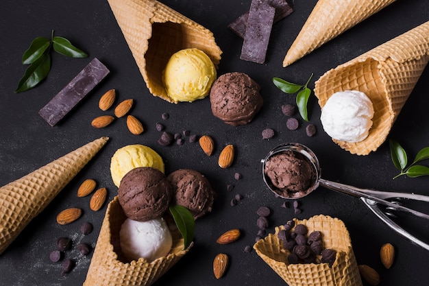 Photo frame of ice cream cones and scoops