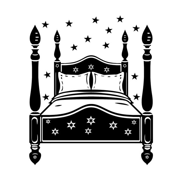 Frame of Inn CNC Art With Bed Design and Star Symbols for Decoration CNC Die Cut Outline Tattoo