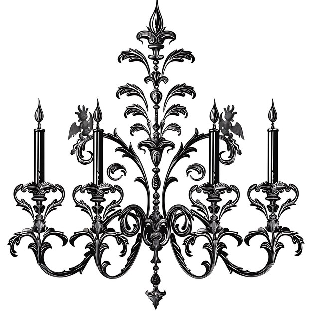 Frame of Iron Candelabra CNC Art With Fleur De Lis Accents and Gargo CNC Die Cut Outline Tattoo