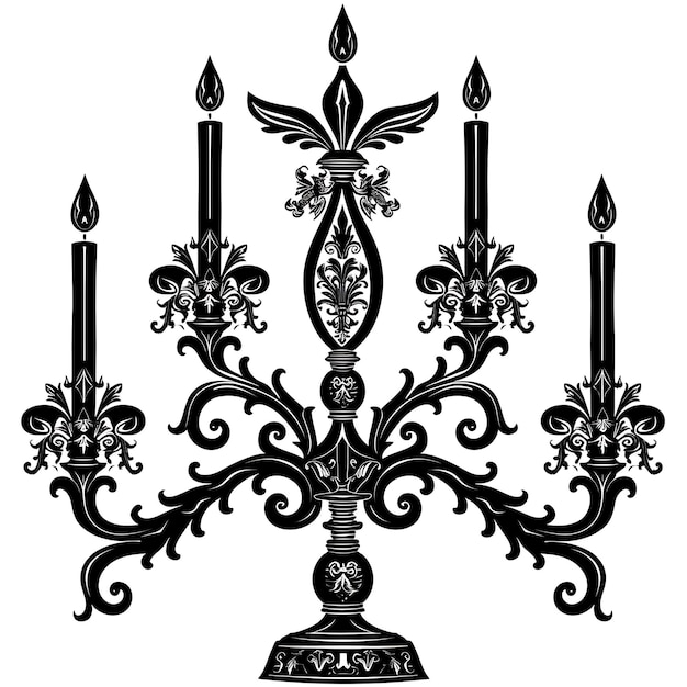 Frame of Iron Candelabra CNC Art With Fleur De Lis Accents and Gargo CNC Die Cut Outline Tattoo